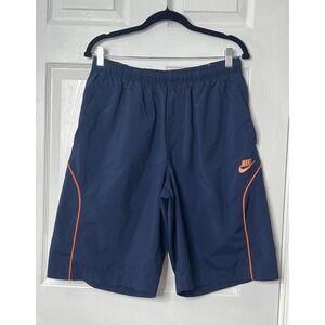 VTG Y2K Nike Mens Navy Blue Athletic Shorts‎ Size L Gray Tag Orange Swoosh Retro